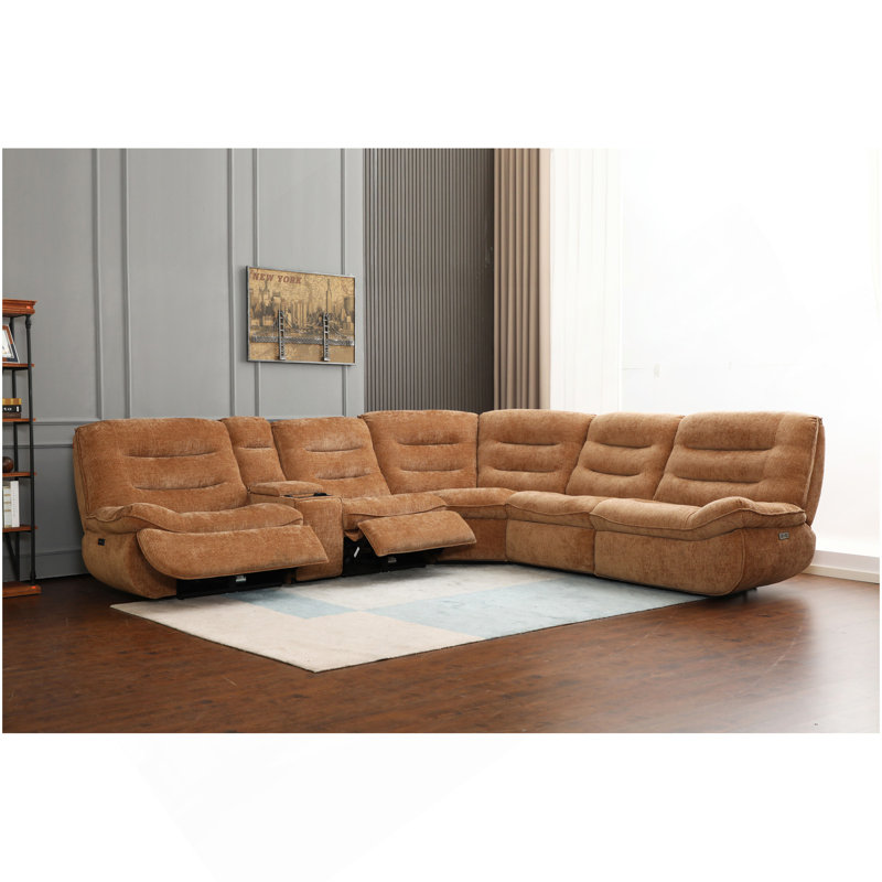 Emmy Orange Chenille Power Motion Sectional Sofa
