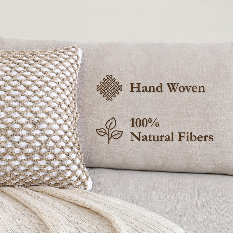 Jada 20'' Square White and Jute Boho Throw Pillow Set