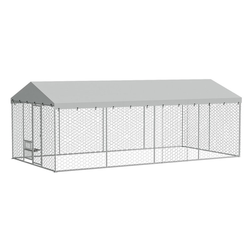 Chenil d'extérieur pour chien avec auvent, H 84,66 po x l 120,09 po x P 236,23 po