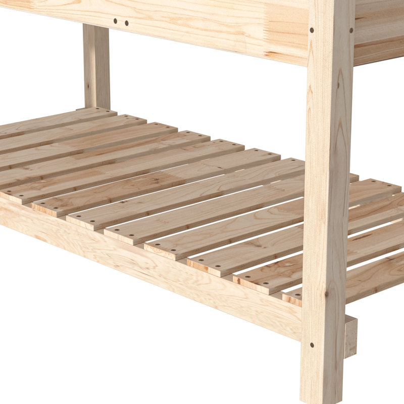 Kersh 47" X 24" All-Wood Raised Garden Bed With Varnish Finish, Storage Shelf And Drainage Holes(Set of 2)
