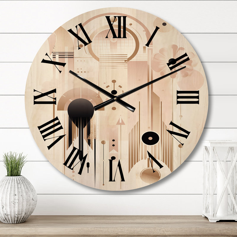 Horloge murale circulaire surdimensionnée géométrique boho chic géométrique rétro rose III, Moyenne