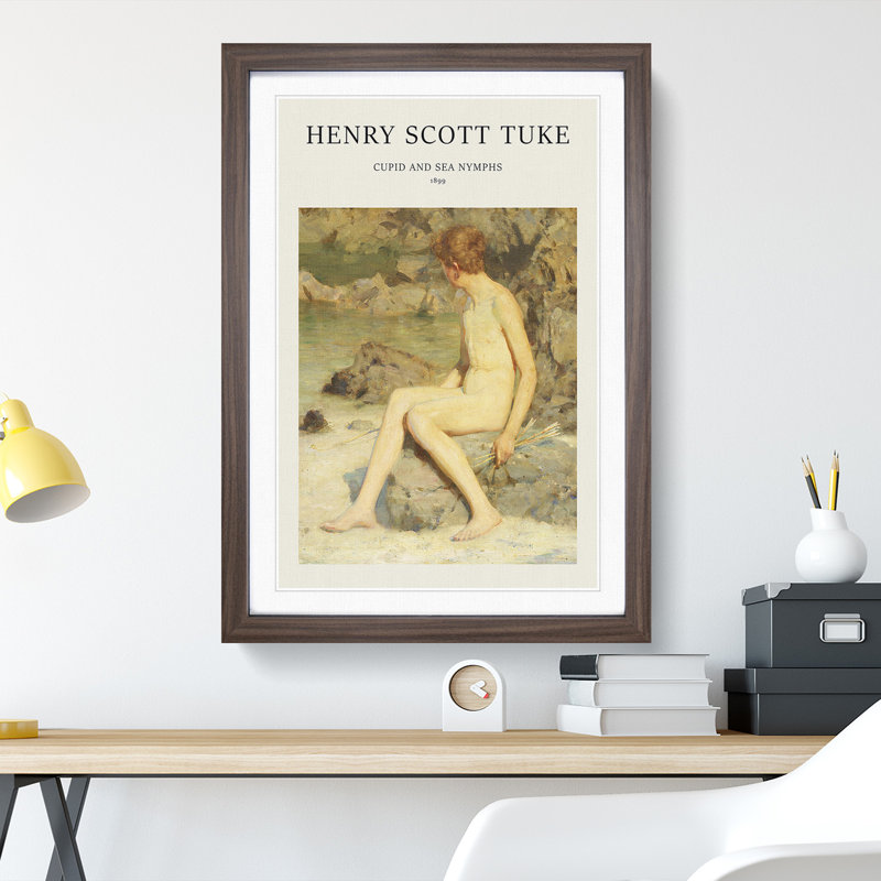 Cupid And Sea Nymphs by Henry Scott Tuke - Single Picture Frame Print, Walnut Framed, 65cm H x 48cm W x 2cm D