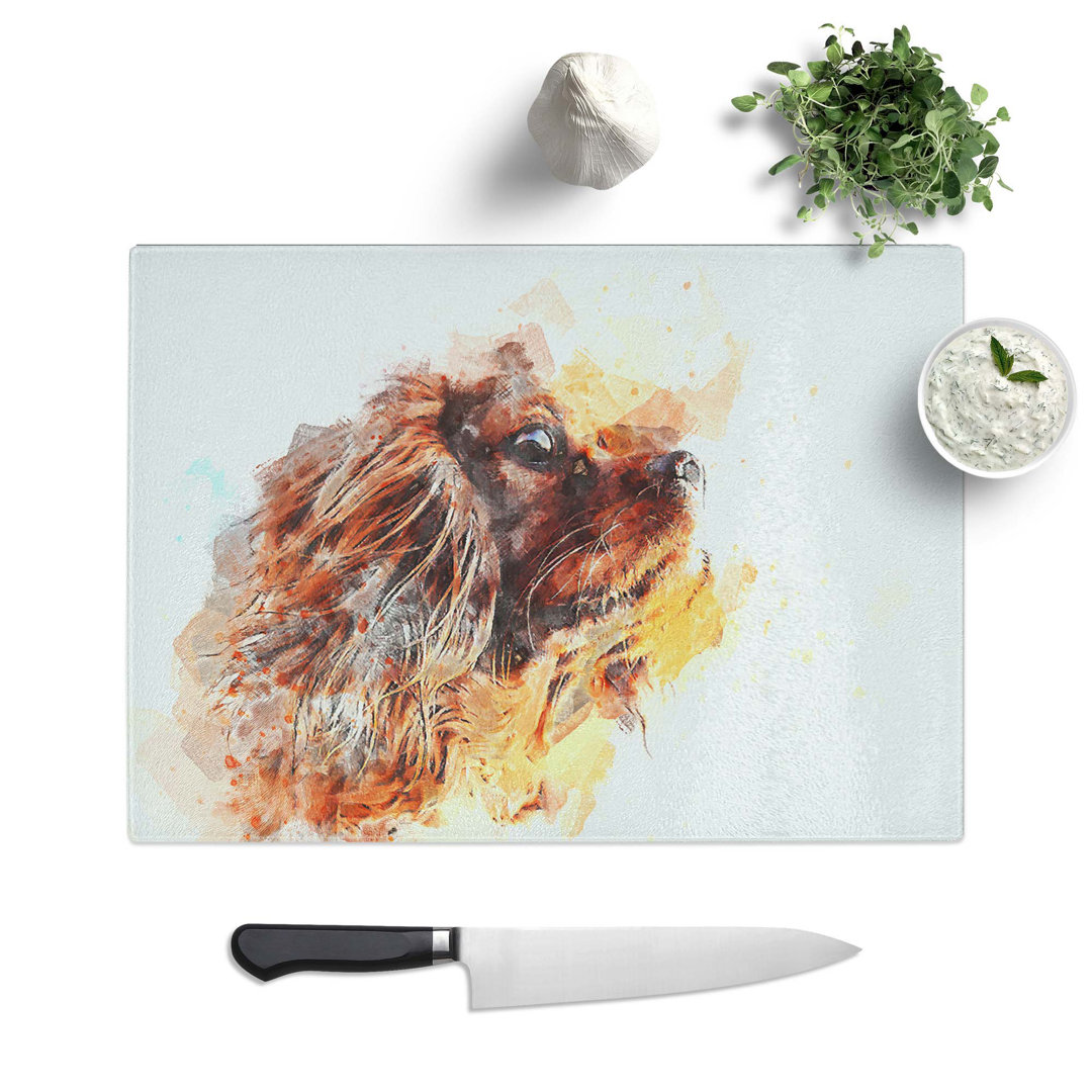 Glass King Charles Spaniel in Abstract Chopping Board