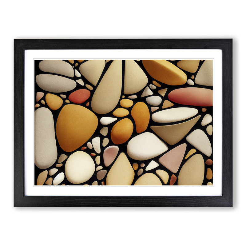 Ravishing River Pebbles - Single Picture Frame Print, Black Framed, 46cm H x 64cm W x 2cm D