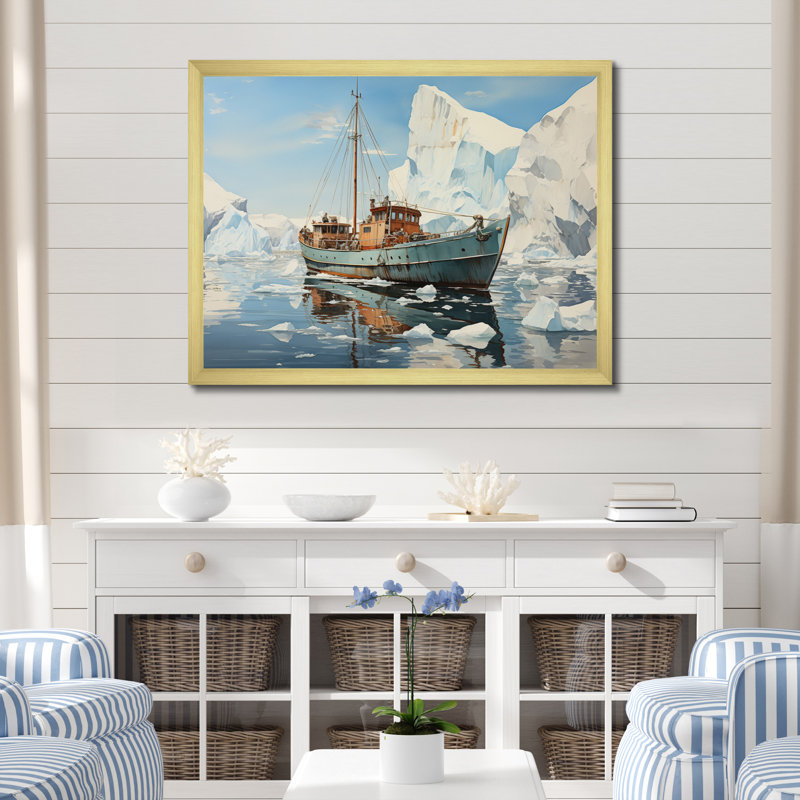 Bleu sarcelle blanc glacé Iceberg Wonder, H 30 po x l 40 po x P 1,5 po, Cadre doré simple
