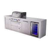 Mont Alpi Mai400-dfc-exc 4-burner 78000 Btu Deluxe Stainless Steel Island Outdoor Kitchen Bbq Gas Grill + Fridge Cabinet + White Granite Countertops + + Grill Cover + 25" Right Extra Storage Cabinet