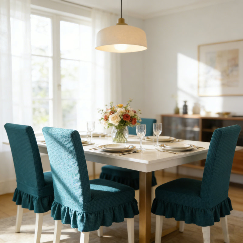 4 PCS Stretch Parsons Dining Chair Covers with Ruffled Skirt, Elastic Slipcovers for High Back Chairs, Wrinkle-Resistant Fabric Protection for Dining Room, Restaurant, Banquet