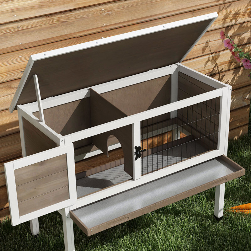 Wooden Guinea Pig Hutch Small Animal Cage with Tray & Roof Brown