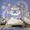 Papier peint espace Astronautes arc-en-ciel pastel