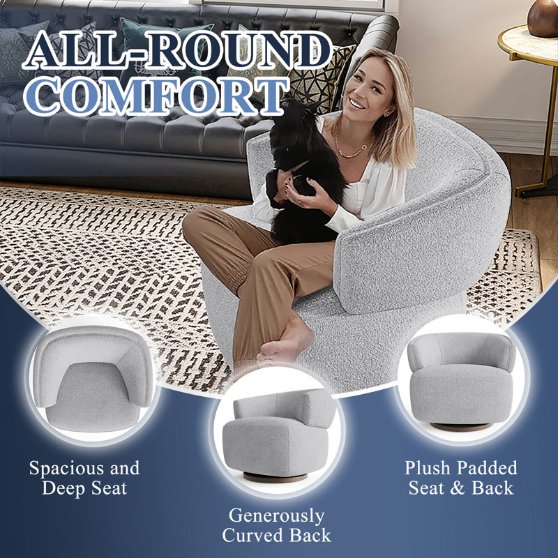 Fauteuil demi-tonneau pivotant, canapé d'appoint entièrement assemblé avec base à 360 degrés, fauteuil de lecture surdimensionné rembourré