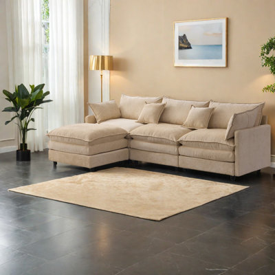 Canapés confortables en chenille, 3 places avec repose-pieds, forme de L modulaire, maison