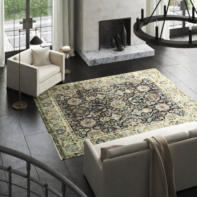 Magnolia Wool Oriental Area Rug in Beige/Black