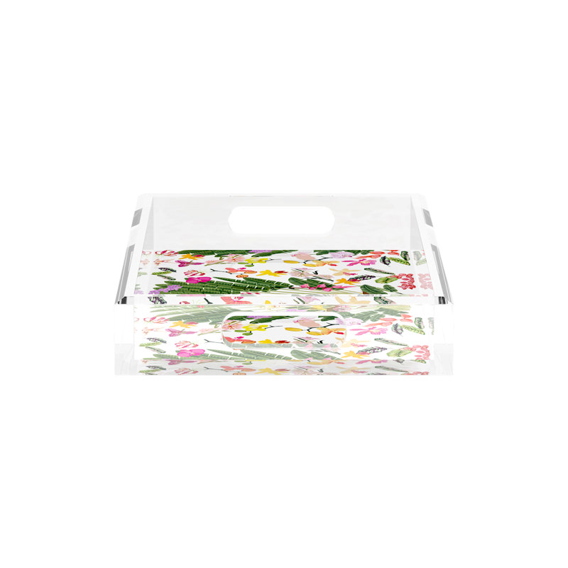 Fantasy Tropical White Acrylic Rectangle Decorative Tray, 12.5"W x 7.75"D x 2"H