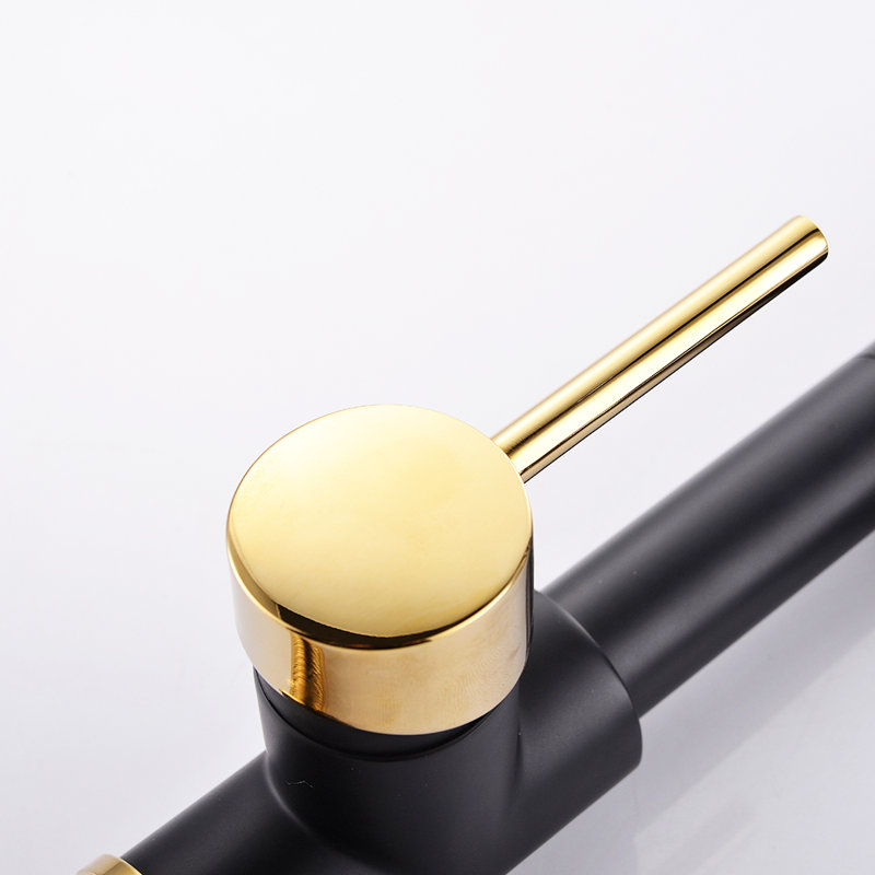 Fapully Pull Down Kitchen Faucet, Black/Gold