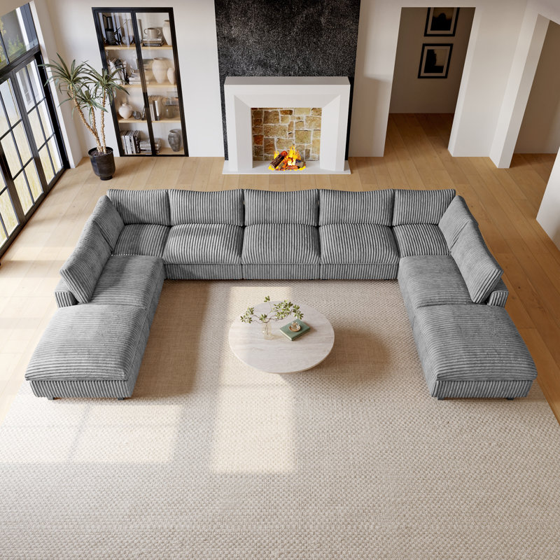 Canapé modulaire réversible en U 9 pièces avec 2 repose-pieds amovibles, Gris