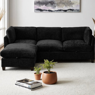 Canapé modulaire en chenille en L de 96,5 po avec repose-pieds CloudHaven, canapé 3 places avec rangement sous le siège et ressorts ensachés, coussins soulageant la pression, structure en bois massif pour le salon