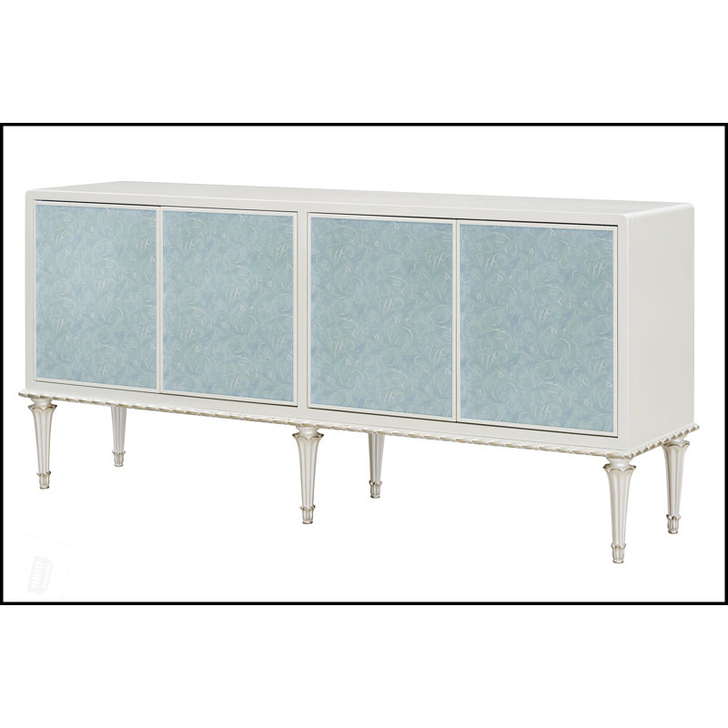 Armoire console perlée blanche et argentée brillante avec rangement spacieux pour une élégance et une organisation modernes