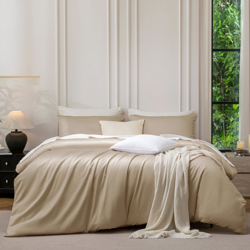 Ensemble de housse de couette MooMee, Housse de couette pour très grand lit et 2 taies , Champagne