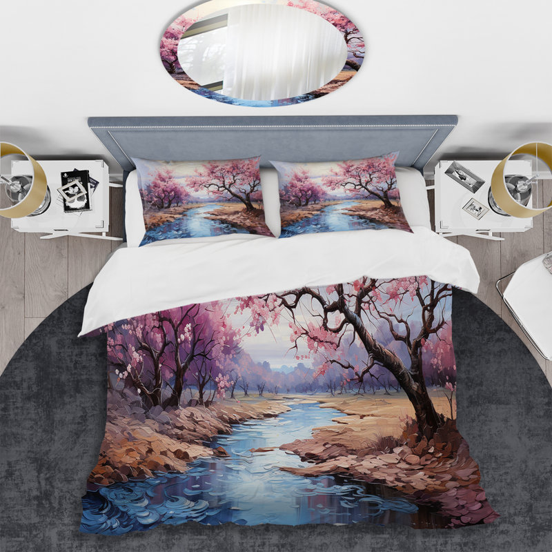 Vangogh Blossoming Almond Trees I - Ensemble de housse de couette paysages - microfibre de polyester