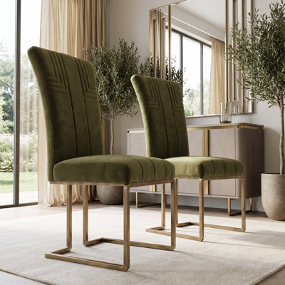 Ensemble de 4 chaises de salle à manger rembourrées en velours vert olive