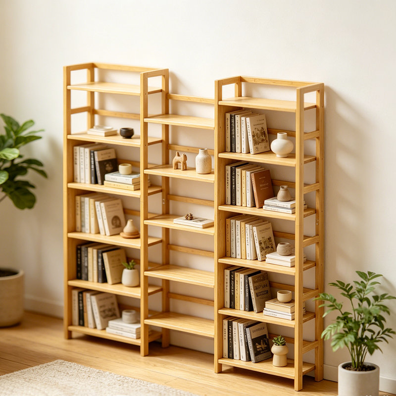 Bibliothèque à 6 niveaux en bambou, bibliothèque triple large avec rails arrière, grande tablette de présentation pour bureau à domicile, salon