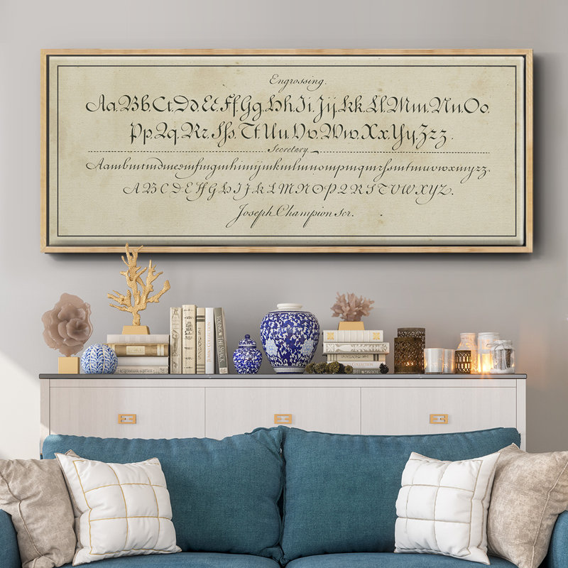 Manuscript Sampler V- Framed Canvas, 8" H x 20" W