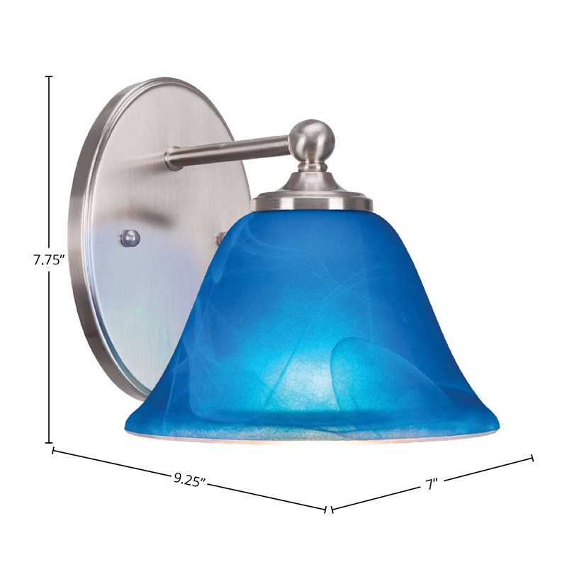 Applique murale Aitkens avec verre bleu italien de 7 po, Nickel brossé