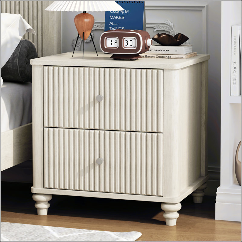 Table de chevet cannelée, Beige