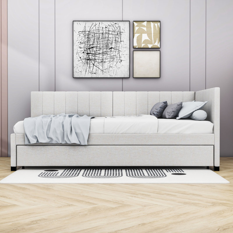 Upholstered Sofa Daybed with Trundle, Twin, Beige