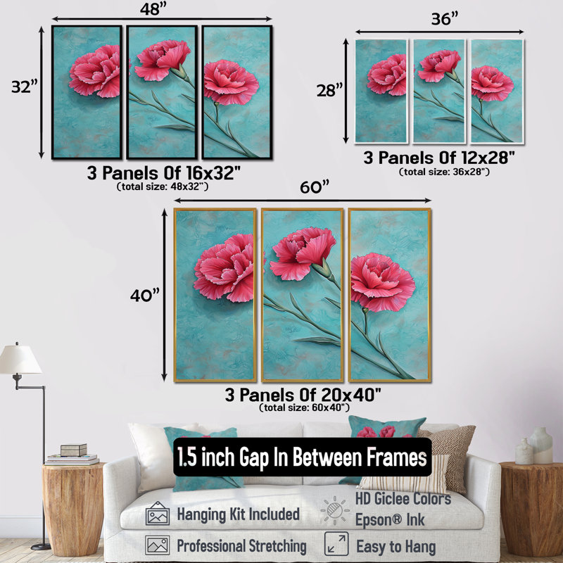 Ensemble d'ornements cyan Harmony Of Rose, H 28 po x l 36 po, Reproduction avec cadre flottant, Noir