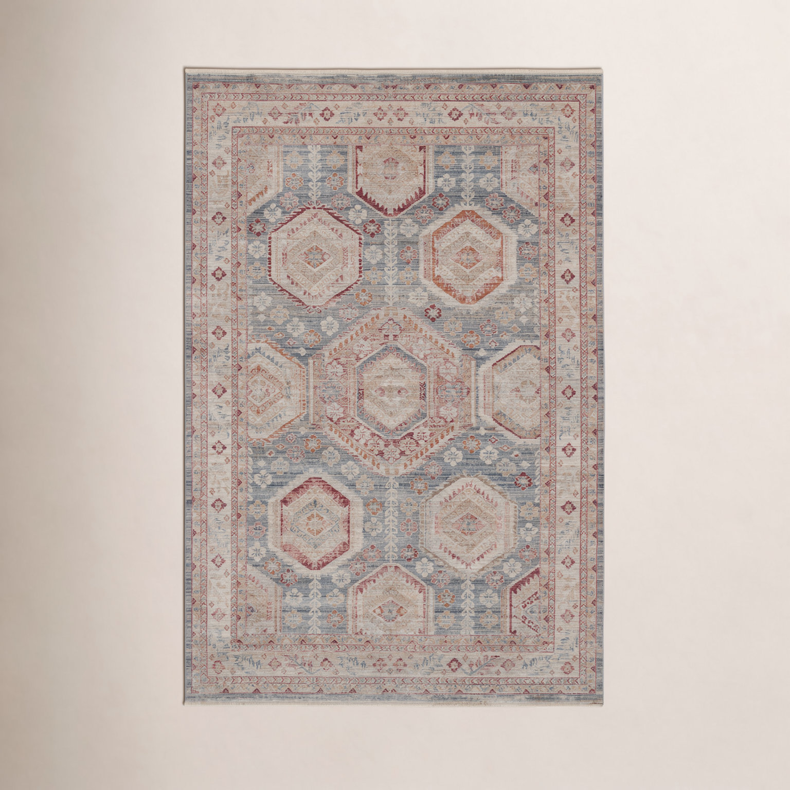 Whitney Blue Cream Oriental Rug, Rectangle 5'3" x 7'8"