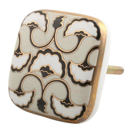 Hand Painted Square Knob, Light Beige