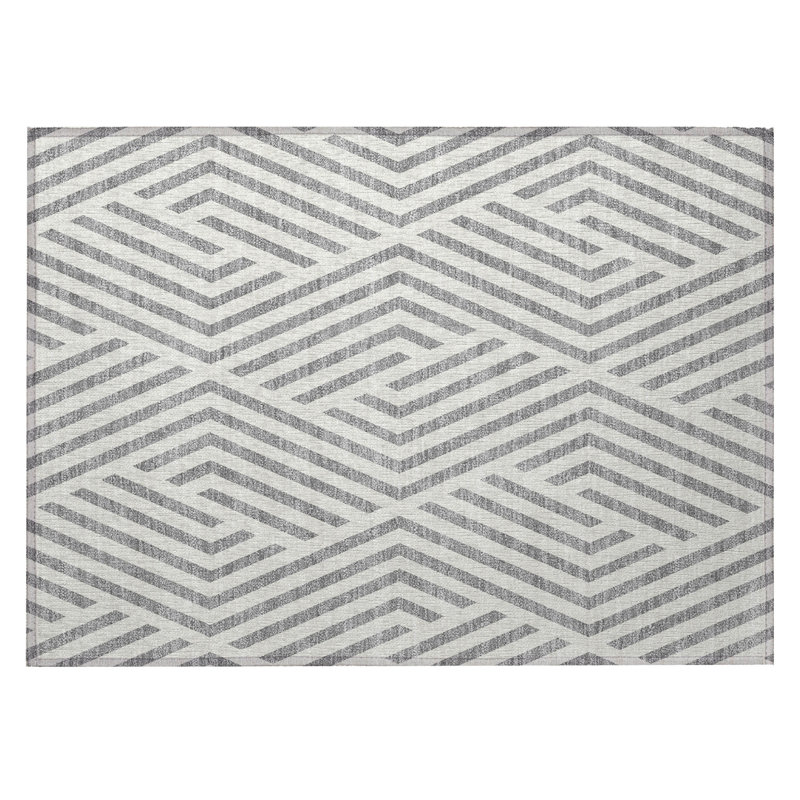 2' X 3' Gray and Ivory Geometric Washable Non Skid Indoor Outdoor Area Rug