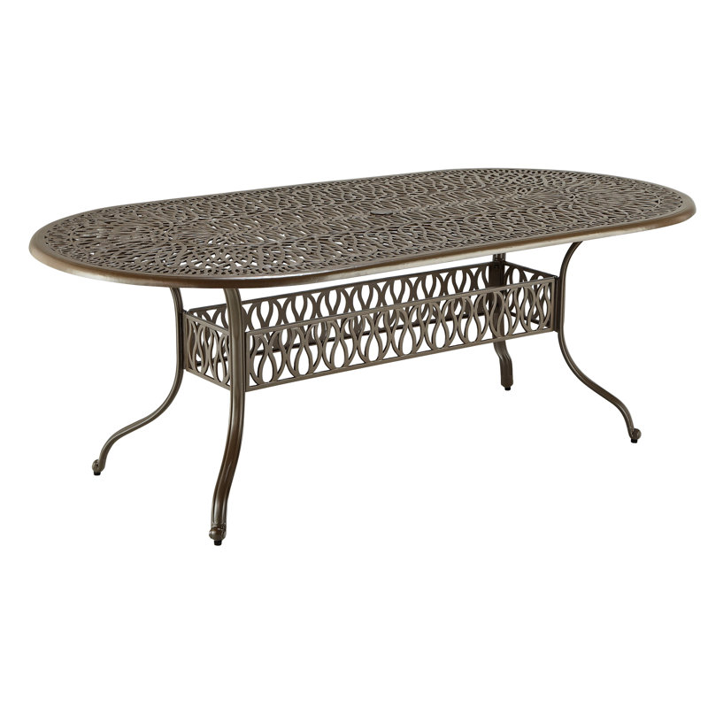 Yates Oval Metal Outdoor Dining Table With Umbrella Hole , 84'' in. W 42'' in. D, Taupe
