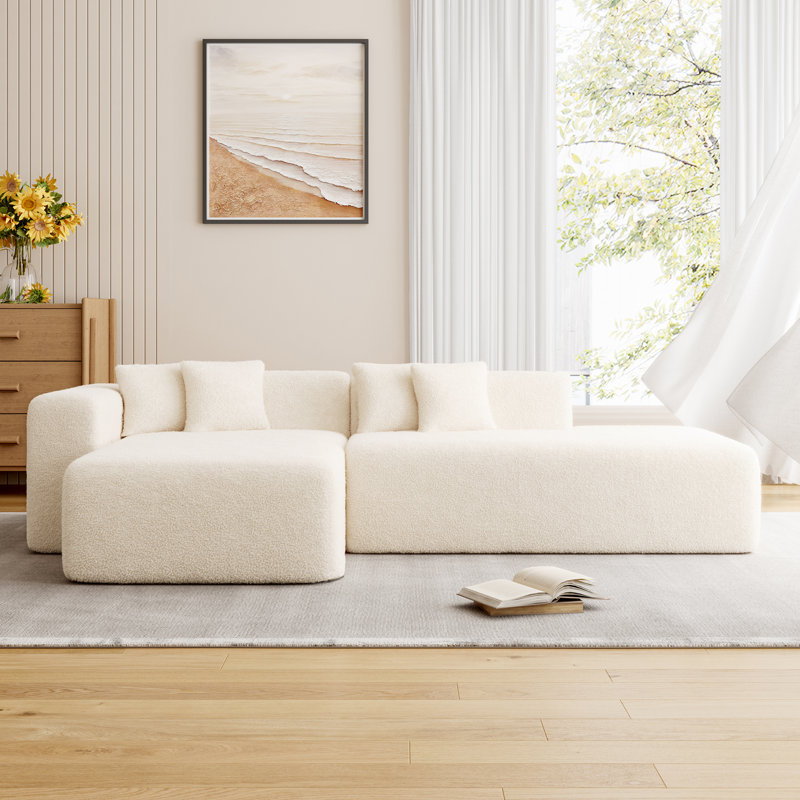 Canapé modulaire en L de 105 po avec méridienne Boneless, sans assemblage requis, Mélange de polyester beige / nounours