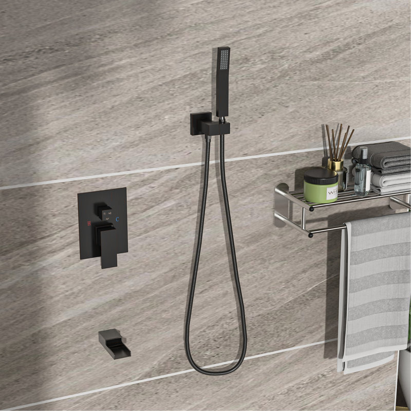 Oil Rubber Bronze Shower With Waterfall Spout & Adjustable Head System Tub Rough-In Valve - Stainless Steel