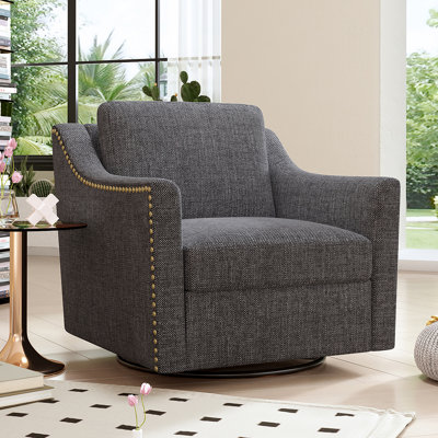 Fauteuil pivotant à 360 degrés avec tissu en lin de coton, conception ergonomique et éléments en laiton pour un confort et un style ultimes