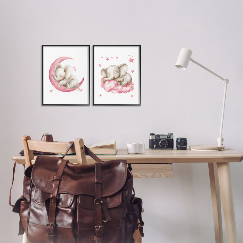 «Pink Sleepy Elephant», ensemble de 2 giclées encadrées par LSR Design Studio, Giclée encadrée noir minuit, H 14 po x l 11 po