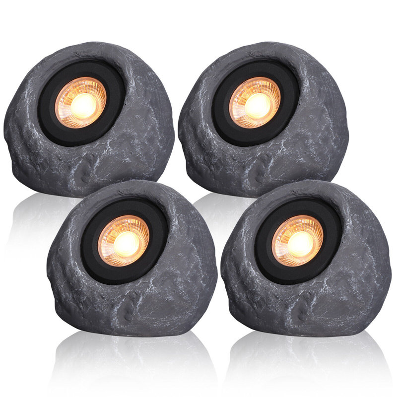 Lumières de roche extérieures 5CCT LED, projecteurs de paysage à basse tension 5W, lumière ronde en pierre, Gris foncé