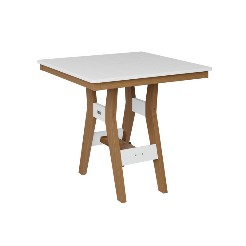 Harbor Outdoor Square Dining Table, 30.37" H x 33" W x 33" D, White, Natural Teak