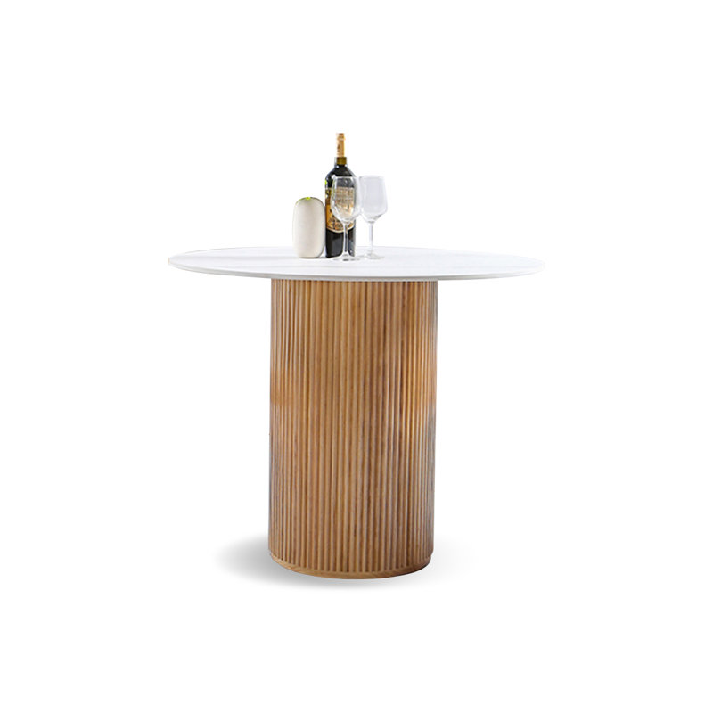 Table de salle à manger ronde blanche et marbre Burlywood, H 29,53 po x L 35,43 po x l 35,43 po, Blanc, Marbre