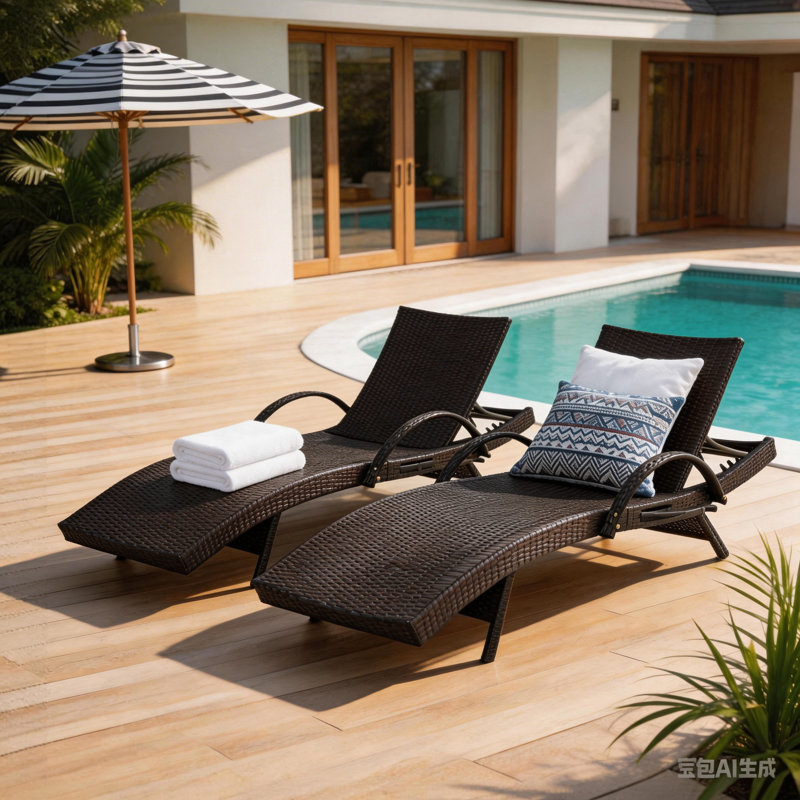 Chaise longue d'extérieur en osier, Marron foncé