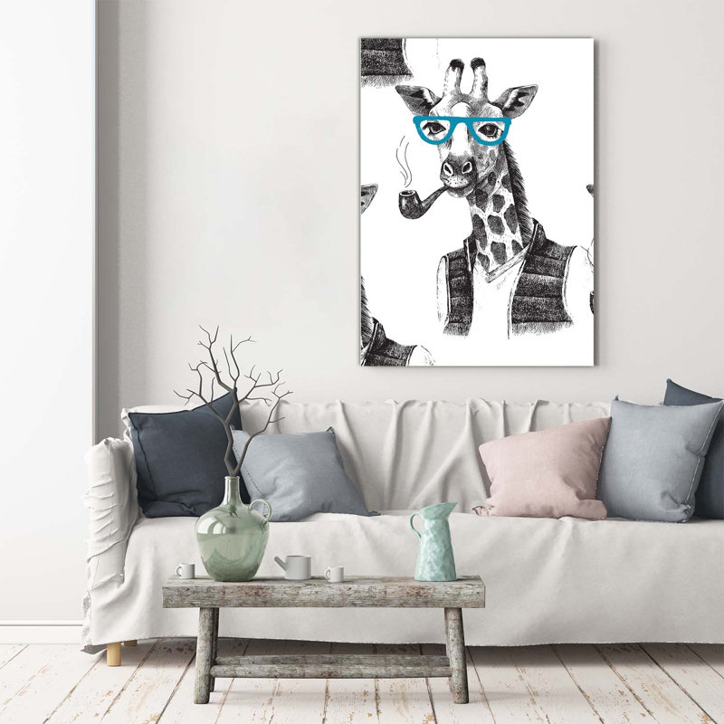 Giraffes With Glasses - Wrapped Canvas Print