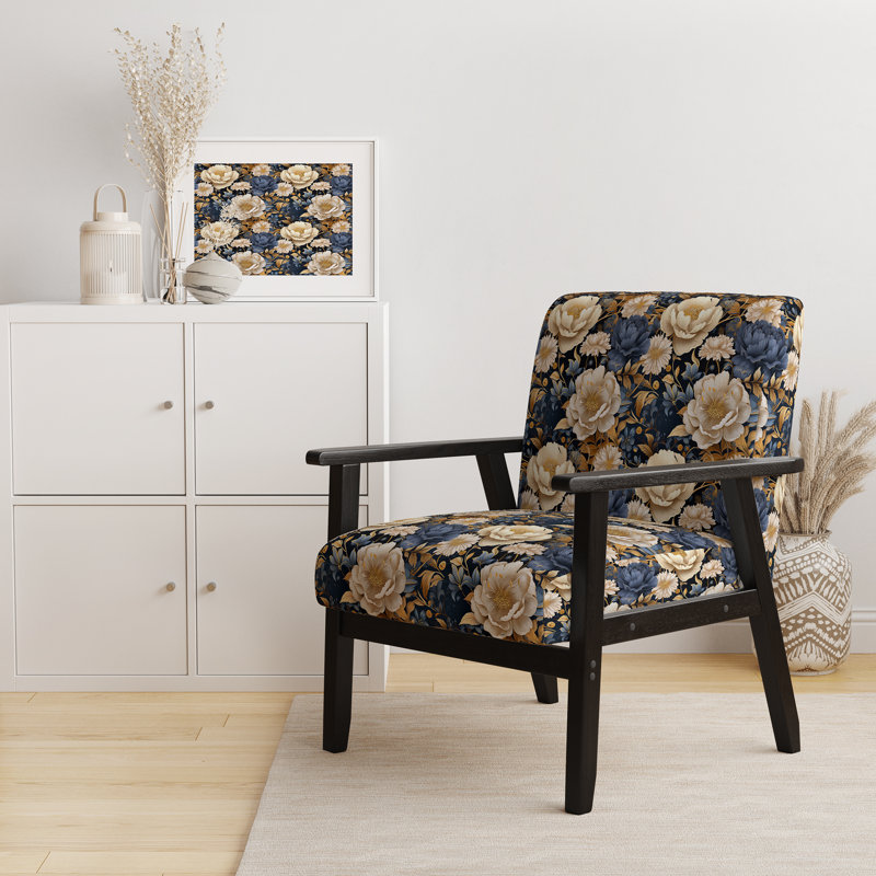 Motif de pivoines bleues et beiges - Fauteuil d'appoint rembourré Cottage