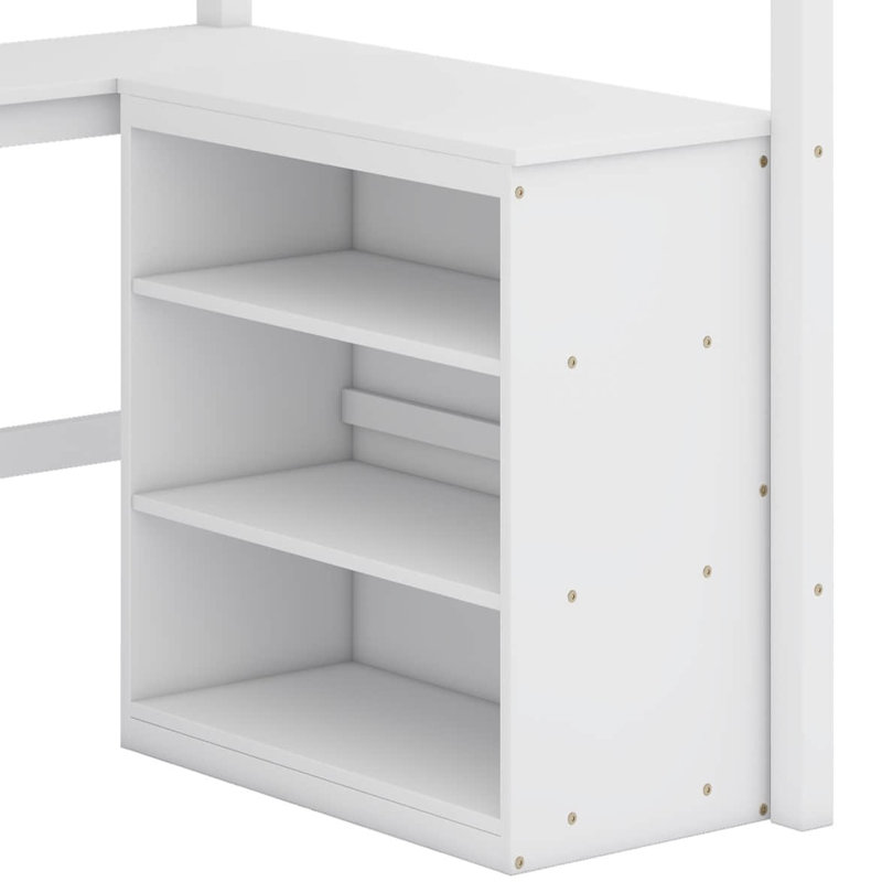 Lit mezzanine simple avec tablettes et bureau