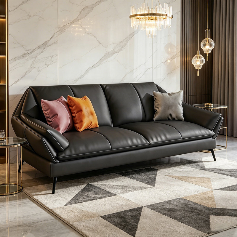 Canapé modulaire en cuir véritable gris foncé, H 32,28 po x l 74,80 po x P 36,61 po