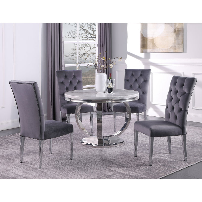 Table de salle à manger Koio, H 30 po x L 43,5 po x l 43,5 po, Argent argent