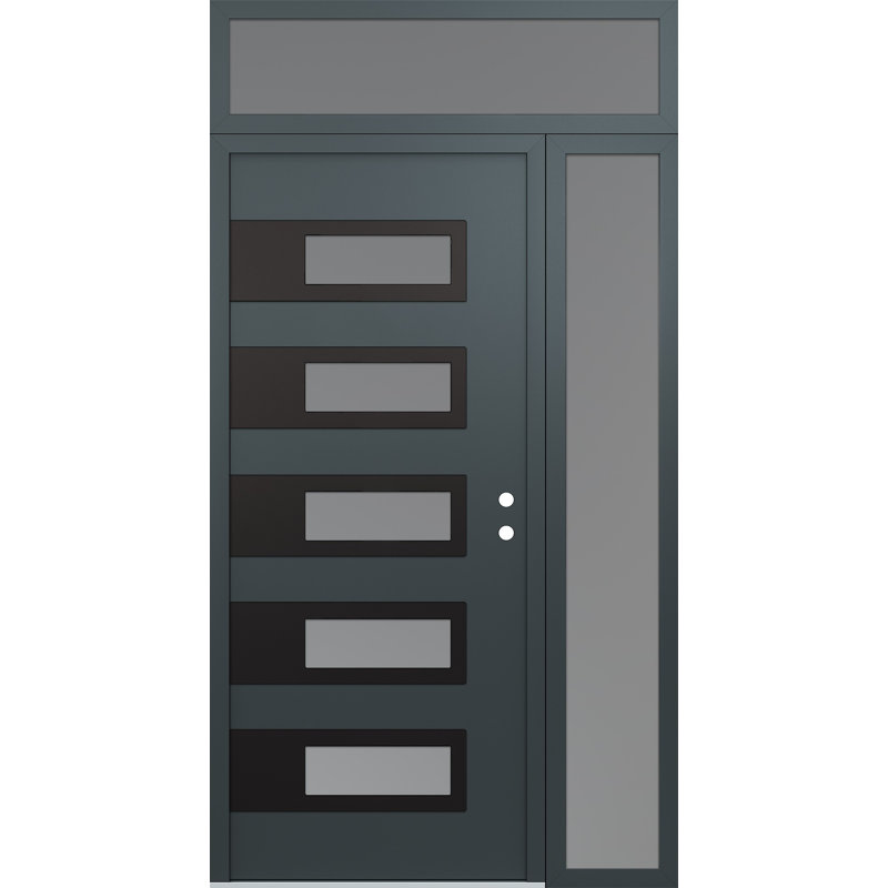 D3 Gauche 50 po x 96 po panneau noir acier anthracite et anthracite verre givré avec porte d'entrée avant en verre givré Sidelite et Transom