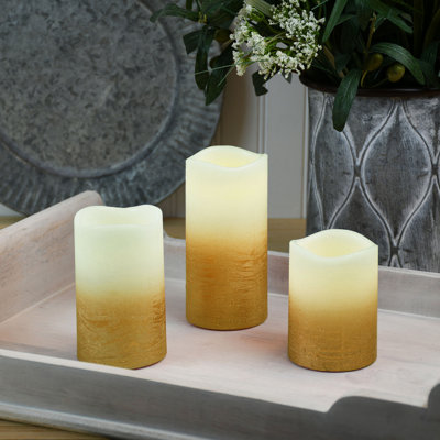 Gold Battery Operated LED Wax Candles - 3 Piece