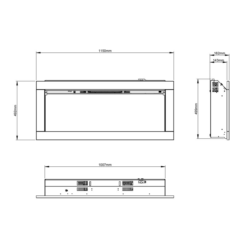 Avella Grande Wall Mounted Inset Electric Fire, Black